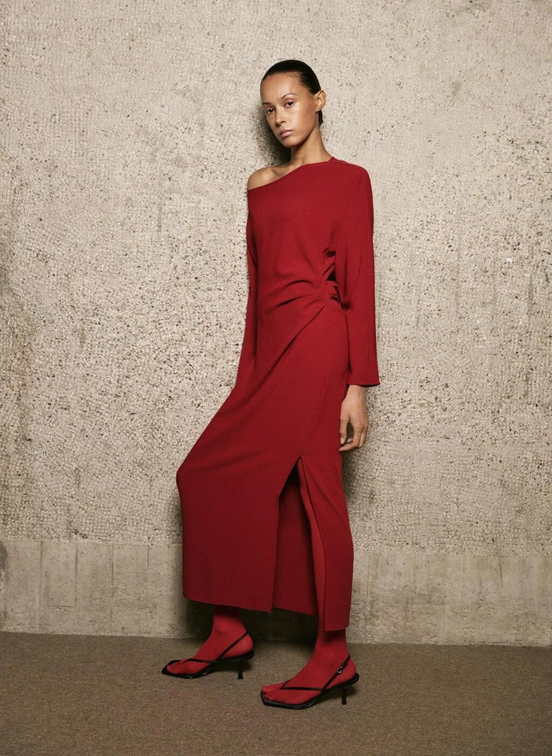 مانجو Boat-neck ruched dress